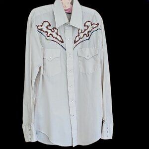 Vintage Champion Western Wear Embroidered Pearl Snap Button Shirt 15 1/2 34
